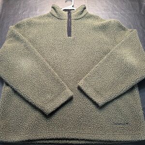 Timberland Weathergear Wool Blend Sherpa Fleece 1/4 Zip Pullover XL Olive Green